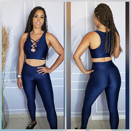 Conjunto Legging e Top Fitness Cirré Azul Marinho
