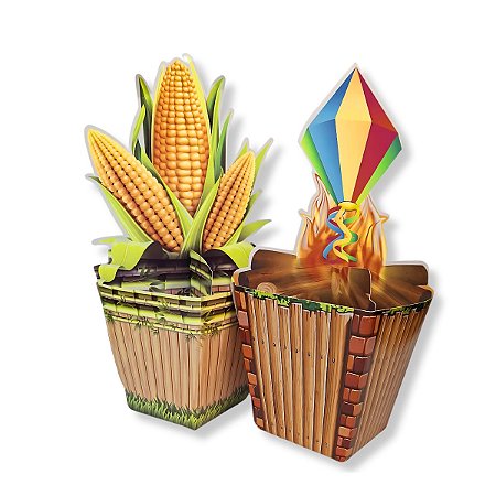 12 Enfeite Mesa Junina Fogueira Milho Decoração Cachepot
