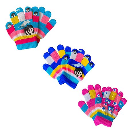 Kit 06 Par Luva Infantil Criança Lã Menina Inverno Frio Luxo