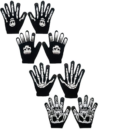 12 Par Luva Frio Touch Caveira Celular Halloween Adulto