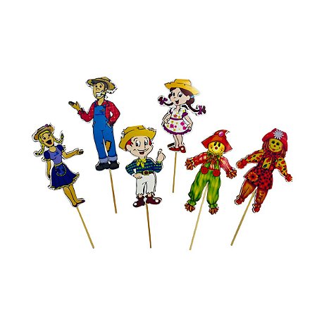 Kit 06 Enfeite Palito Topo de Bolo Decorativo Festa Junina