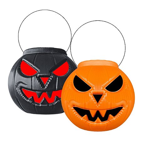 Kit Cesta Abóbora laranja + Balde Abobora Preta Halloween