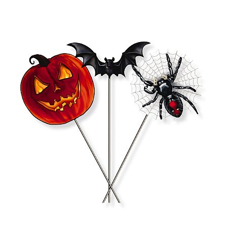 Kit 30 Palito Aranha/Morcego/Abóbora Decorar Festa Halloween