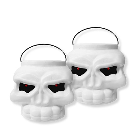 06 CESTA BALDE CAVEIRA ESQUELETO FESTA HALLOWEEN PLASTICO