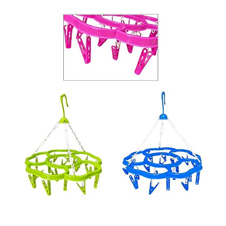VARAL PENDURAR ROUPAS PLASTICO 18 PRENDEDORES FLOR