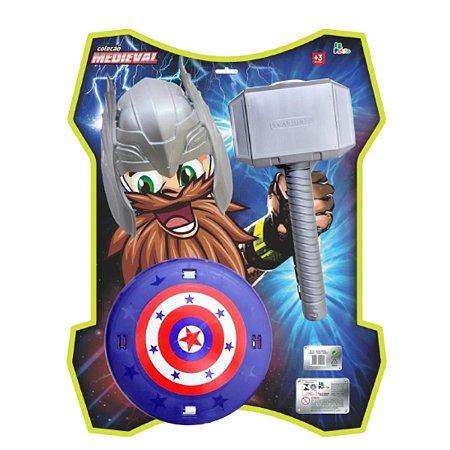 Coleção Medieval Mascara Escudo Martelo Brinquedo Diversão