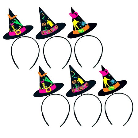 Kit 10 Tiaras Mini Chapéu Fantasia Bruxa Halloween Festa Ata