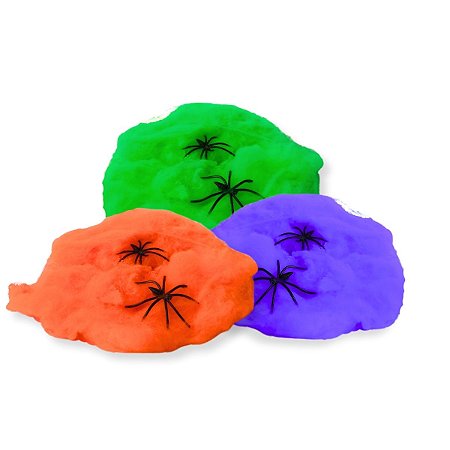 Kit 12 Enfeite Teia Aranha Artificial Decoração Halloween Colorida