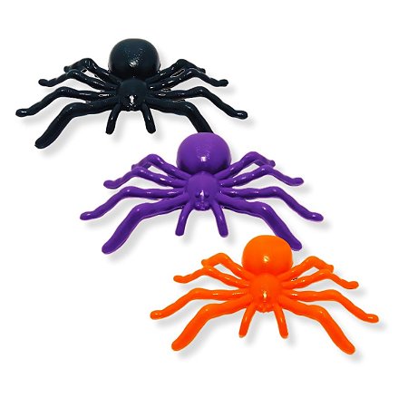 Kit 06 Aranha de Plástico Colorida Decoração Festa Halloween