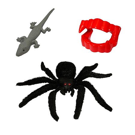 01 Kit Prenda Halloween Aranha Lagartixa Dentadura Divertido