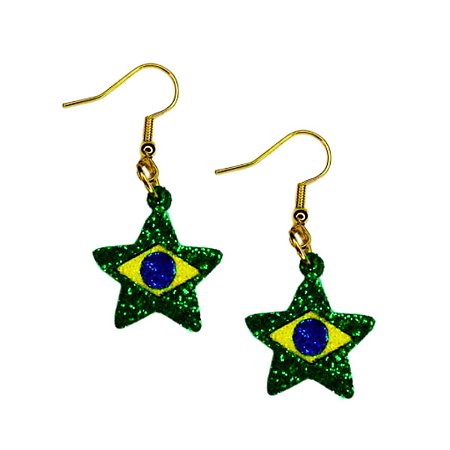 01 Par de Brinco Copa do Mundo Jogo Futebol Bandeira Brasil