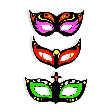 06 Máscara Carnaval Papel Neon P/Rosto Fantasia Festa