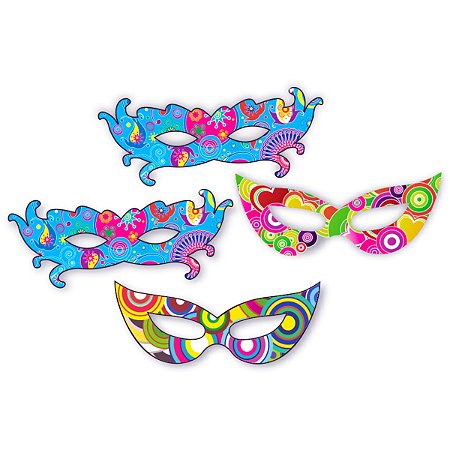 Kit Máscara de Carnaval ROSA para Decoração de Salão - 03 Un - Festas da 25