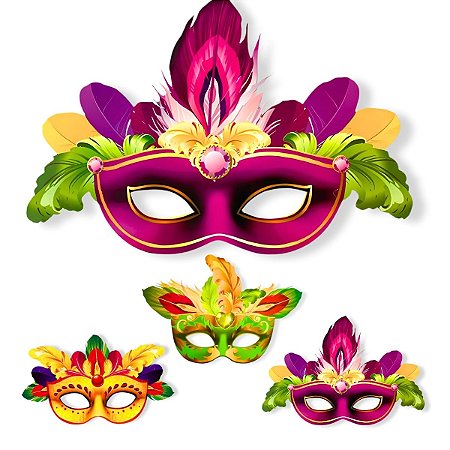 Kit 04 Enfeite Mural Carnaval Máscara Decoração Parede Festa
