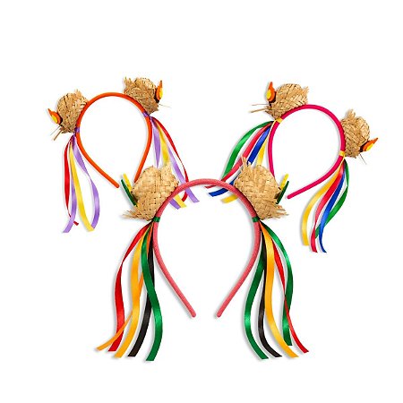 03 Tiara Arco Caipira Chapéu Duplo Acessório Festa Junina