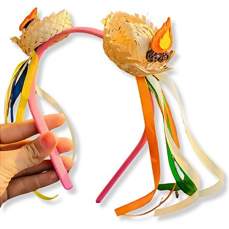 12 Tiara Arco Caipira Chapéu Duplo Acessório Festa Junina