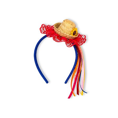 01 Tiara Arco Caipira Chapéu Aplique Acessório Festa Junina