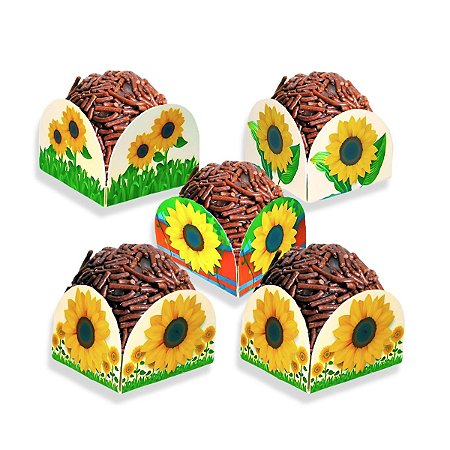 50 Forminhas Brigadeiro Pétala Luxo Girassol Festa Junina