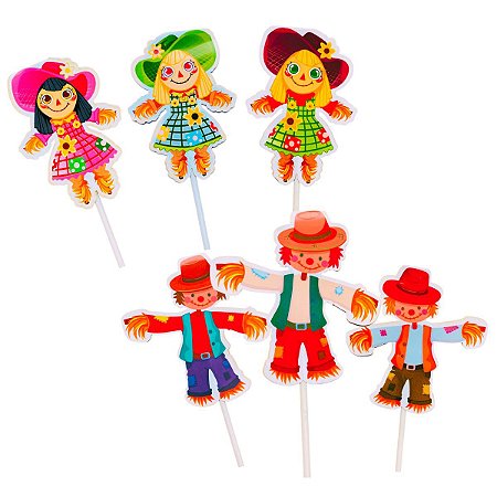 18 Espeto Palito Espantalho Caipira Topo Bolo Festa Junina