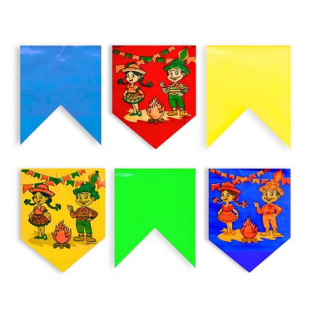 01 Bandeira Bandeirinha Plástica Estampada Festa Junina Enfeite 10m