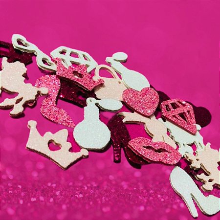 50 Mini EVA Glitter Aplique Rosa Laço Pet Lacinhos 2,5cm