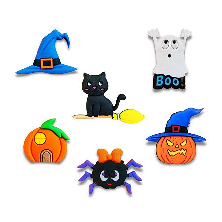 Kit 12 Aplique Botão Laço Emborrachado Halloween Decoração