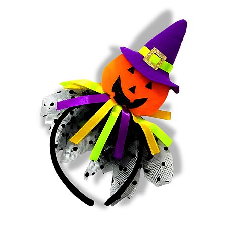 03 Tiara Arquinho Abóbora Acessório Fantasia Halloween