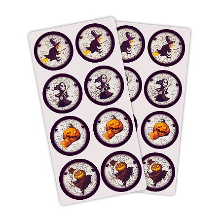6 Cartela C/16 Adesivos Figurinha Halloween Bruxa Abóbora Panico