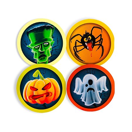 03 Cartela Figurinha c/ 16 Adesivos Halloween Dia das Bruxas