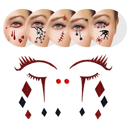 KiT 01 Cartela Adesivo Facial Maquiagem Terror Halloween