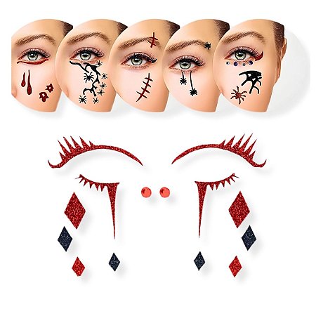 Kit 06 Cartela Adesivo Facial Maquiagem Terror Halloween