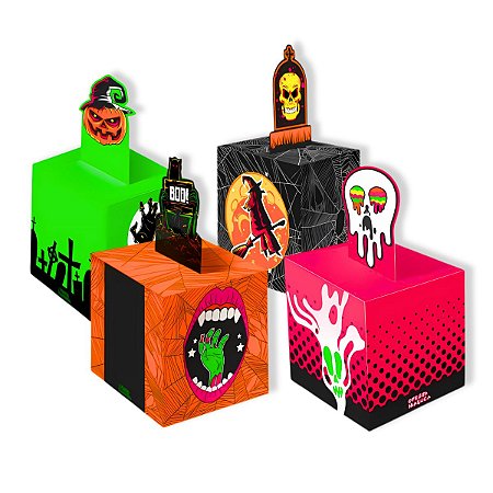 04 Caixinhas Pop Up Neon Decoração Enfeite Mesa Halloween