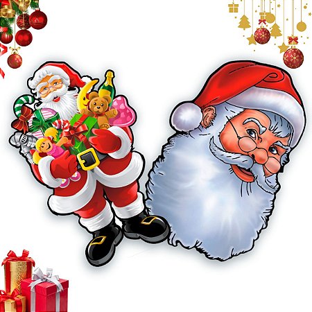 02 Enfeite Mural Natal Papelão Decoração Papai Noel Festa