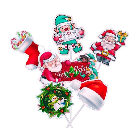 Kit 14 Espeto Palito Topo Doce Bolo Natalino Enfeite Natal