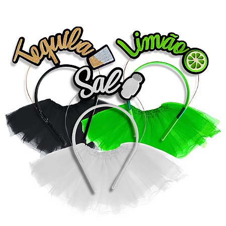 Fantasia Trio Bloquinho Tiara Sal Tequila Limão + Saia