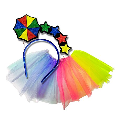 Kit 01 Fantasia Frevo Tiara + Saia Festa Bloquinho Carnaval