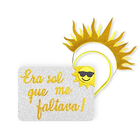 Kit 01 Tiara Sol + Plaquinha Fantasia Bloquinho Carnaval
