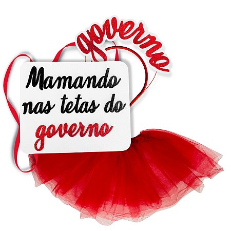 Fantasia Carnaval Tiara Governo + Placa + Saia Bloco Festa