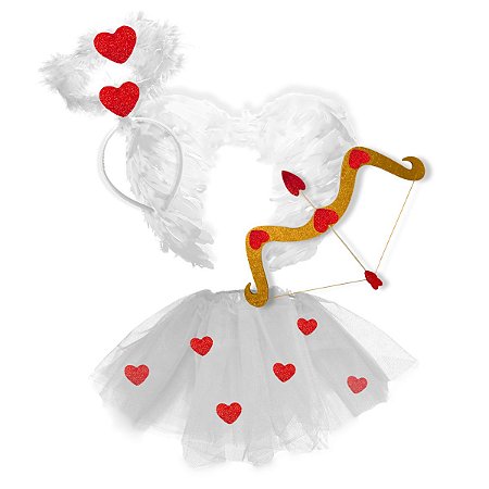 Fantasia Carnaval Cupido Tiara + Arco e Flecha + Saia + Asa