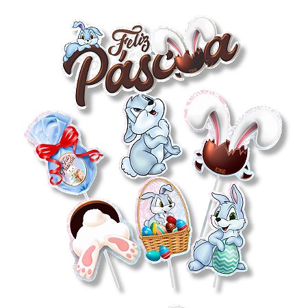 Kit 42 Toppers Tags Palito D/ Coelhinho Páscoa Docinhos
