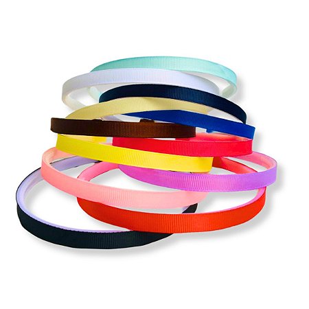 12 Tiara Gorgurão Colorida Dentinho Plástica Encapada 10mm