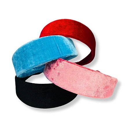 100 Arco Tiara Veludo Tabela 1 Larga Multicores Lisa Encapada 40mm