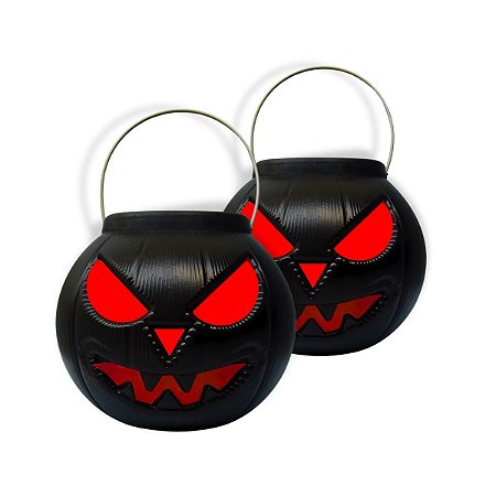 Kit 24 Cesta Balde Abobora Doces Decoração Halloween Preta