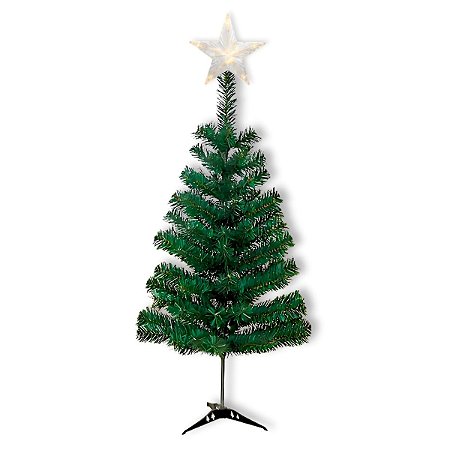 01 Arvore Natal Simples Verde 90cm + Estrela Lisa Quente