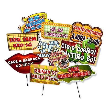 Kit 20 Placa Plaquinha Decorativa Festa Junina Selfies