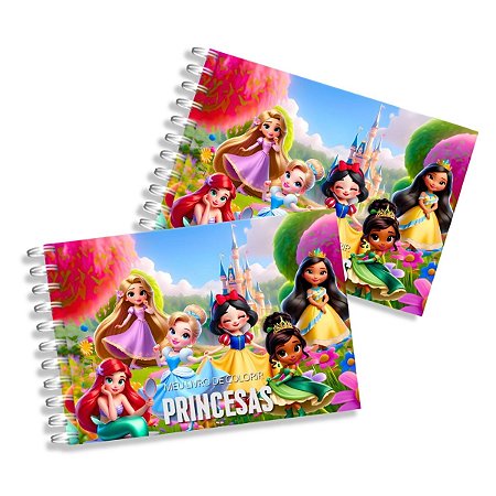 03 Livro Colorir Princesas Capa Dura Book Folha Grossa 180g