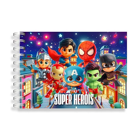 01 Livro Super Heróis Colorir Capa Dura Folha 180g Caderno