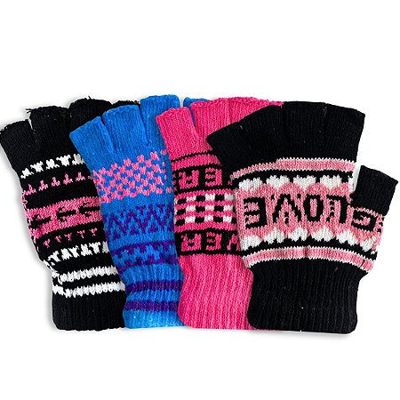01 Par De Luva Peruana Feminino Variadas Frio Sem Dedo