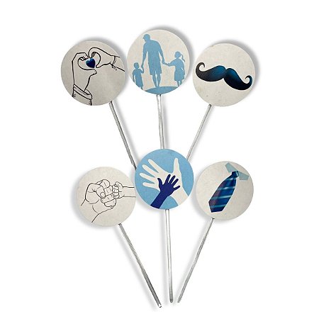 Kit 12 Topo De Doces Dia Dos Pais Toppers Enfeite Palito Decoração