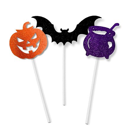 06 Enfeite Palito Topo Bolo Espeto Festa Halloween Decoração
